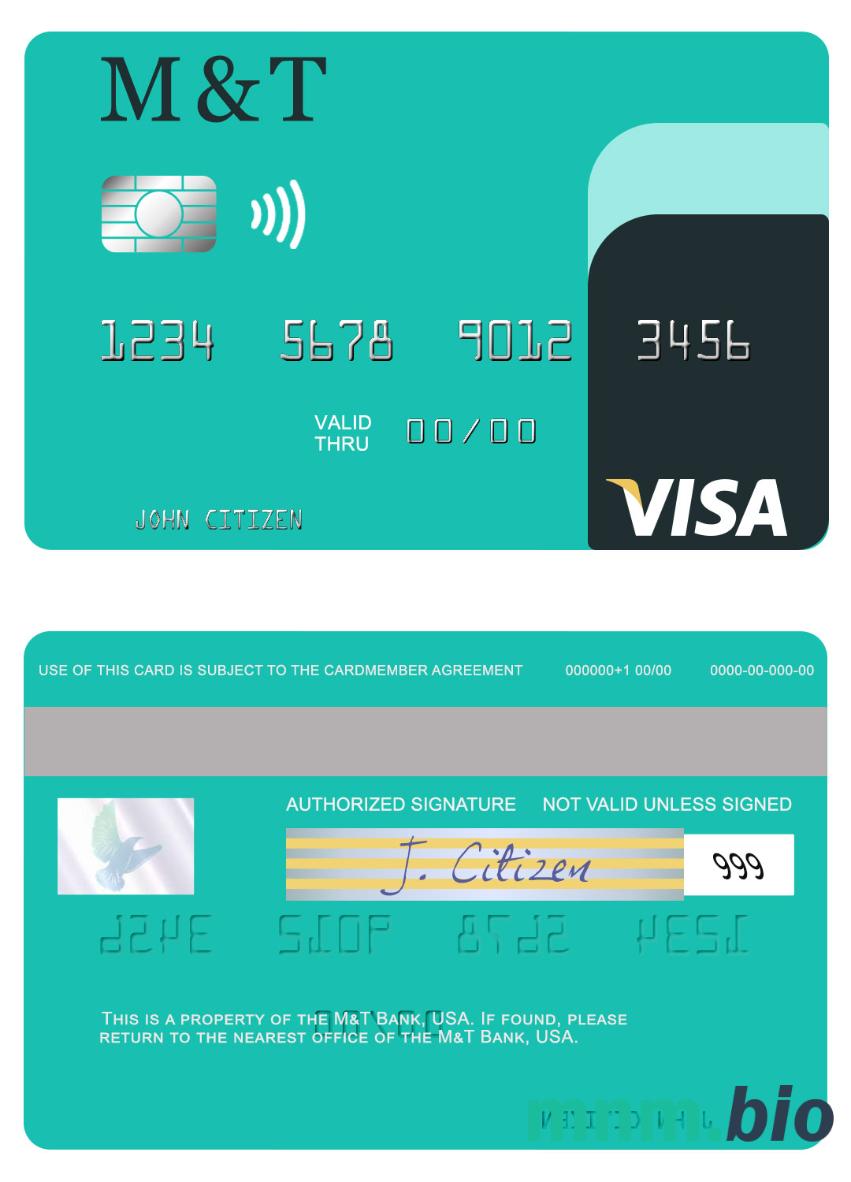 USA M&T Bank przykład karty visa w formacie PSD
